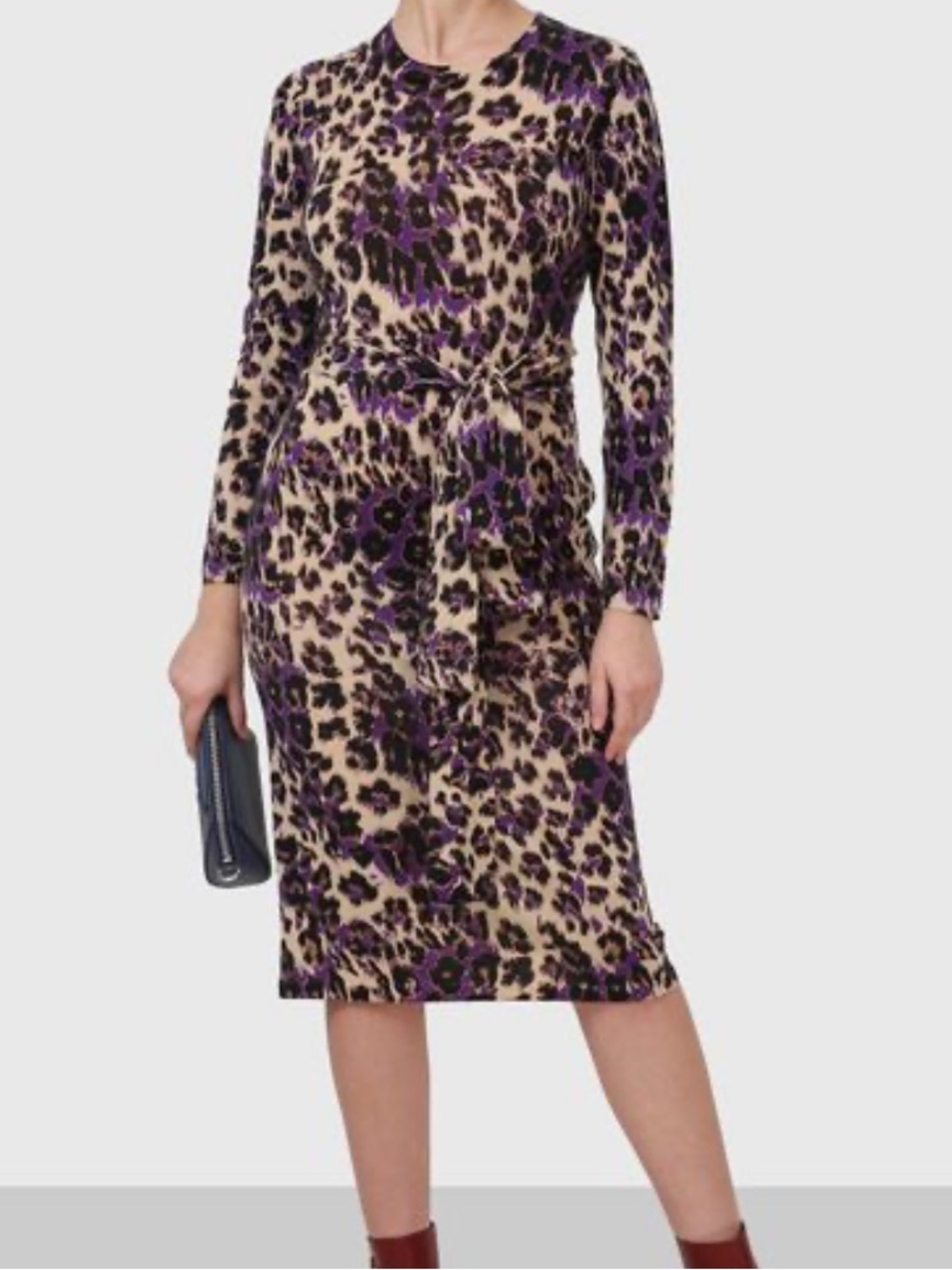 Diane Von Furstenberg Merino Wool Sweater Animal Print Tie Waist Dress